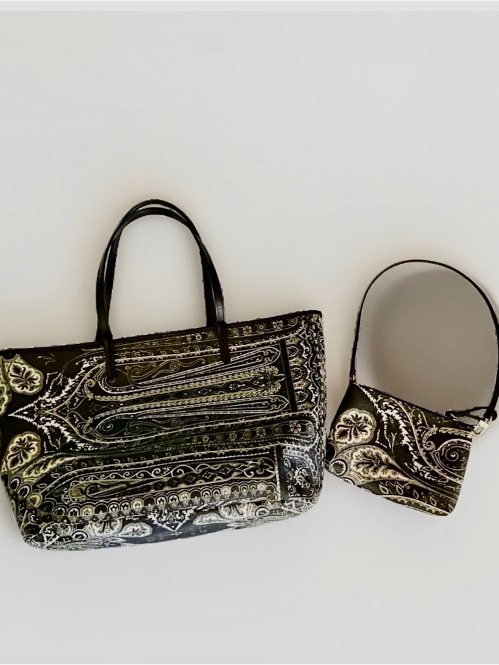 Etro Black and White Paisley Tote Bag